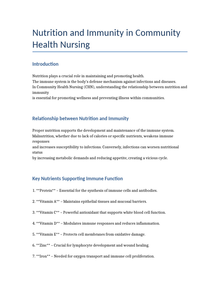 Nutrition's Impact on Immunity in CHN | PDF | Immune System | Nutrition