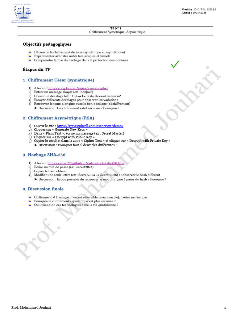 Chiffrement et Hachage en Cryptographie | PDF | Cryptage | Sécurité des ...