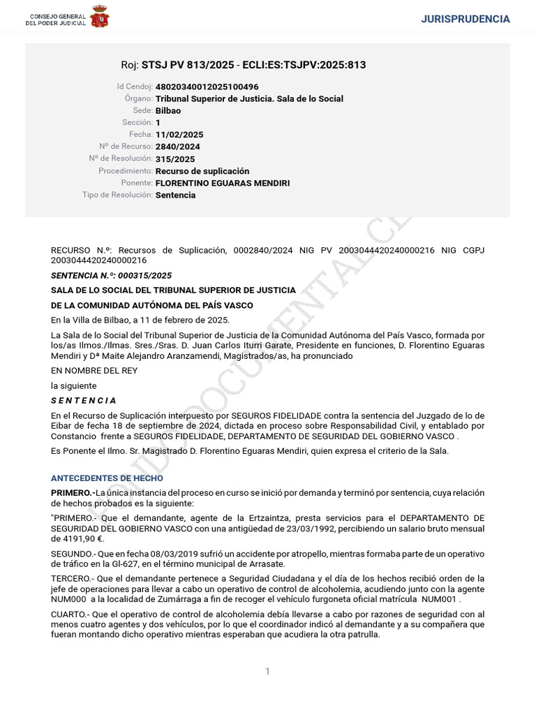 STSJ PV 813 2025 | PDF | Sentencia (ley) | Caso de ley