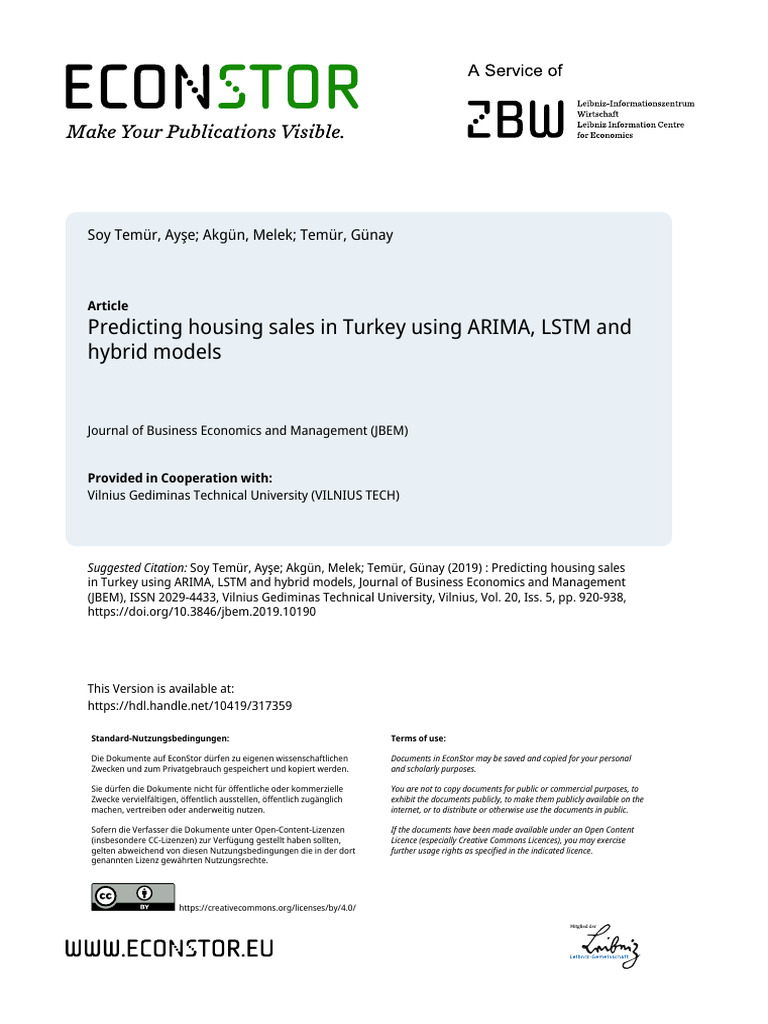 Predicting Housing Sales in Turkey Using Arima, LSTM and Hybrid Models ...
