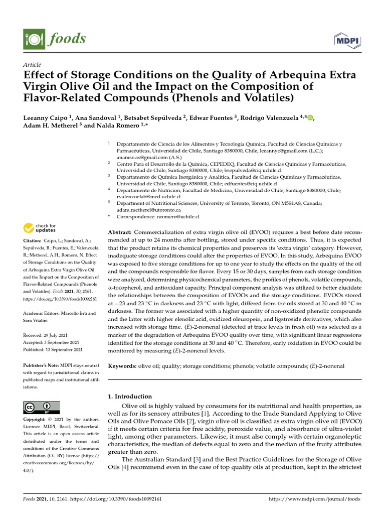 Storage Effects on Arbequina Olive Oil Quality | PDF | Olive Oil ...