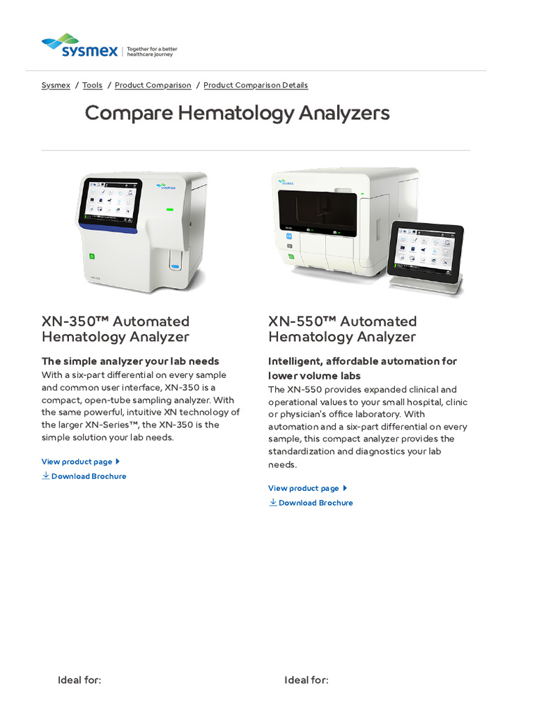 Product Comparison Details Sysmex | PDF | Tissue (Biology)