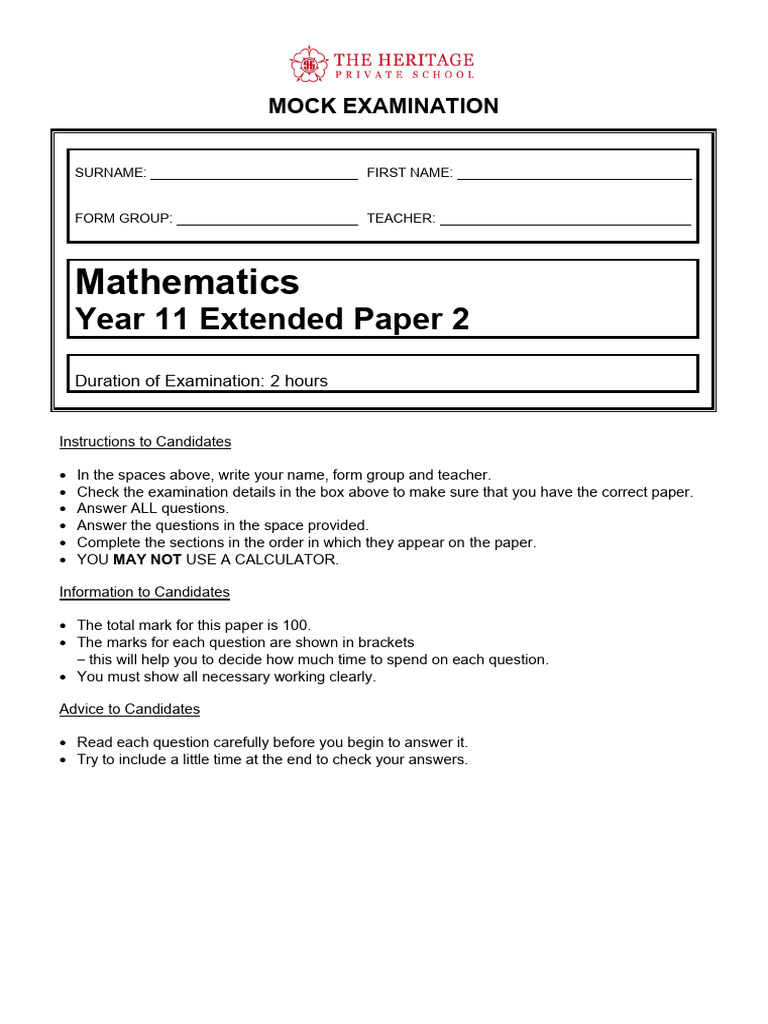 Year 11 Mathematics Mock Exam Paper | PDF | Area | Geometric Shapes