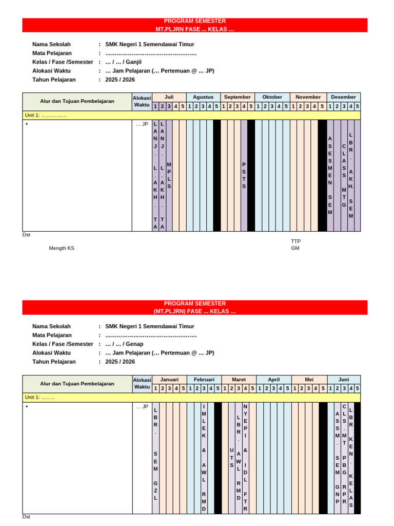 Program Semester SMK Negeri 1 | PDF