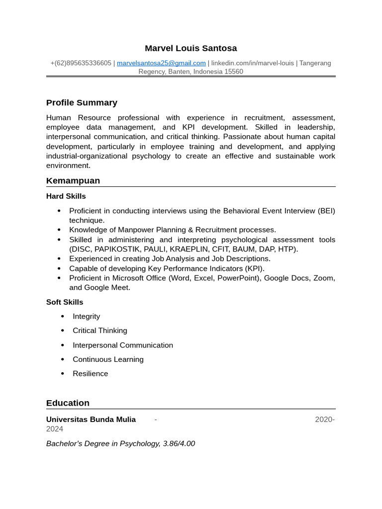 CV - Marvel Louis | PDF | Human Resources | Recruitment