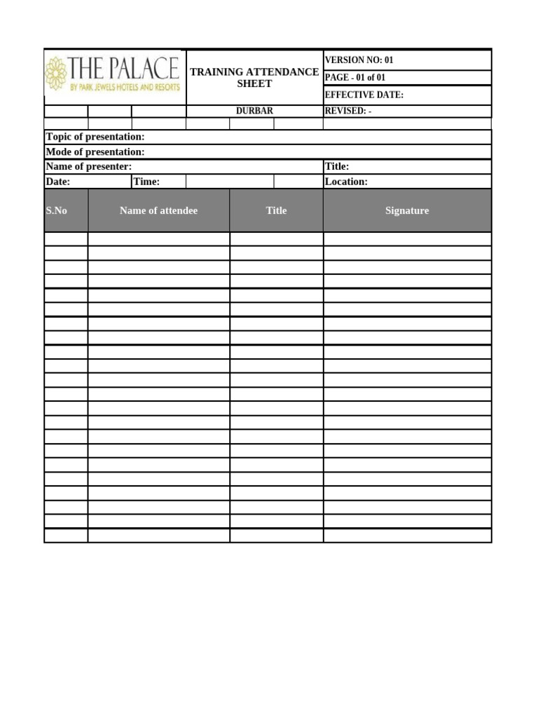 Training Attendance Sheet Template | PDF