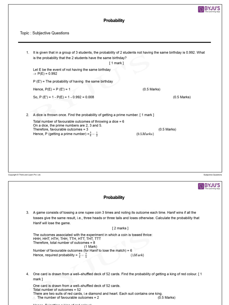 Probability Calculations and Examples | PDF | Probability