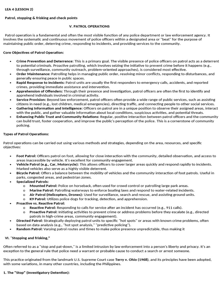 Lesson 2 Patrol STP Frisk Checkpt | PDF | Reasonable Suspicion | Terry Stop