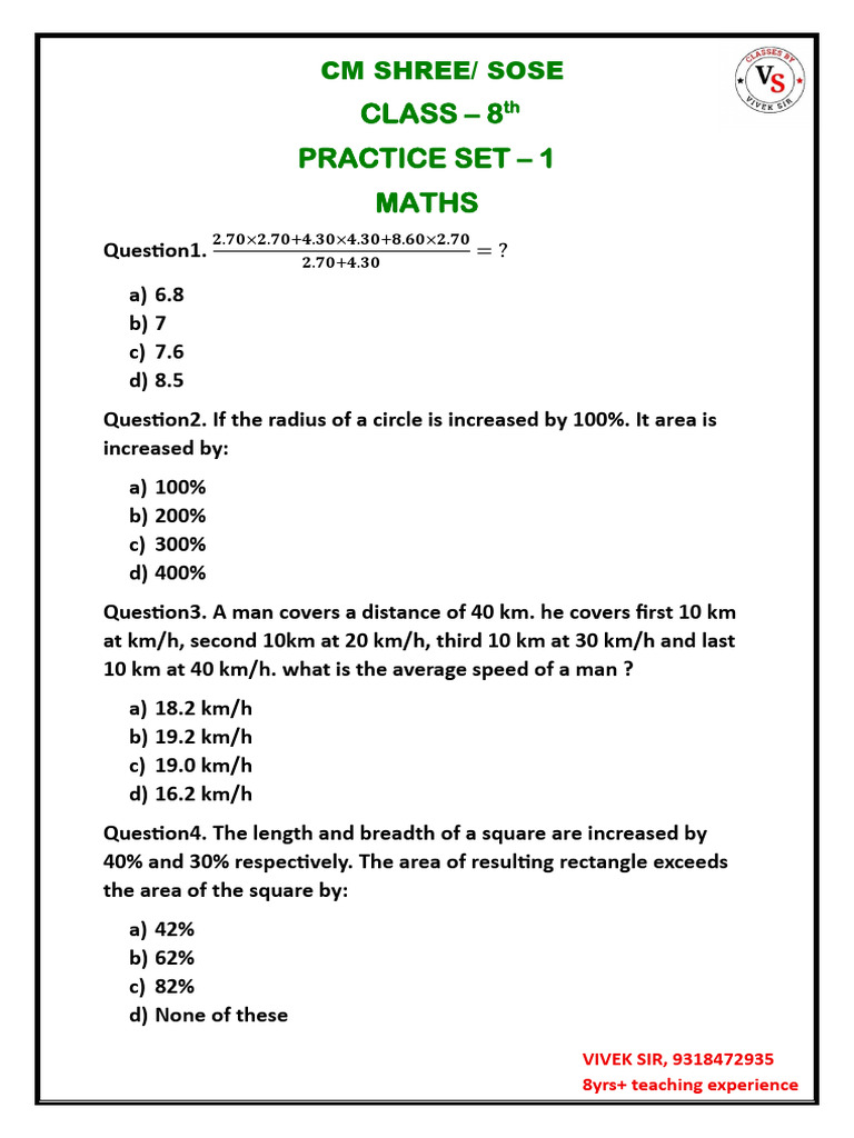 8th Grade Maths Practice Set 1 | PDF | Coral Reef | Coral