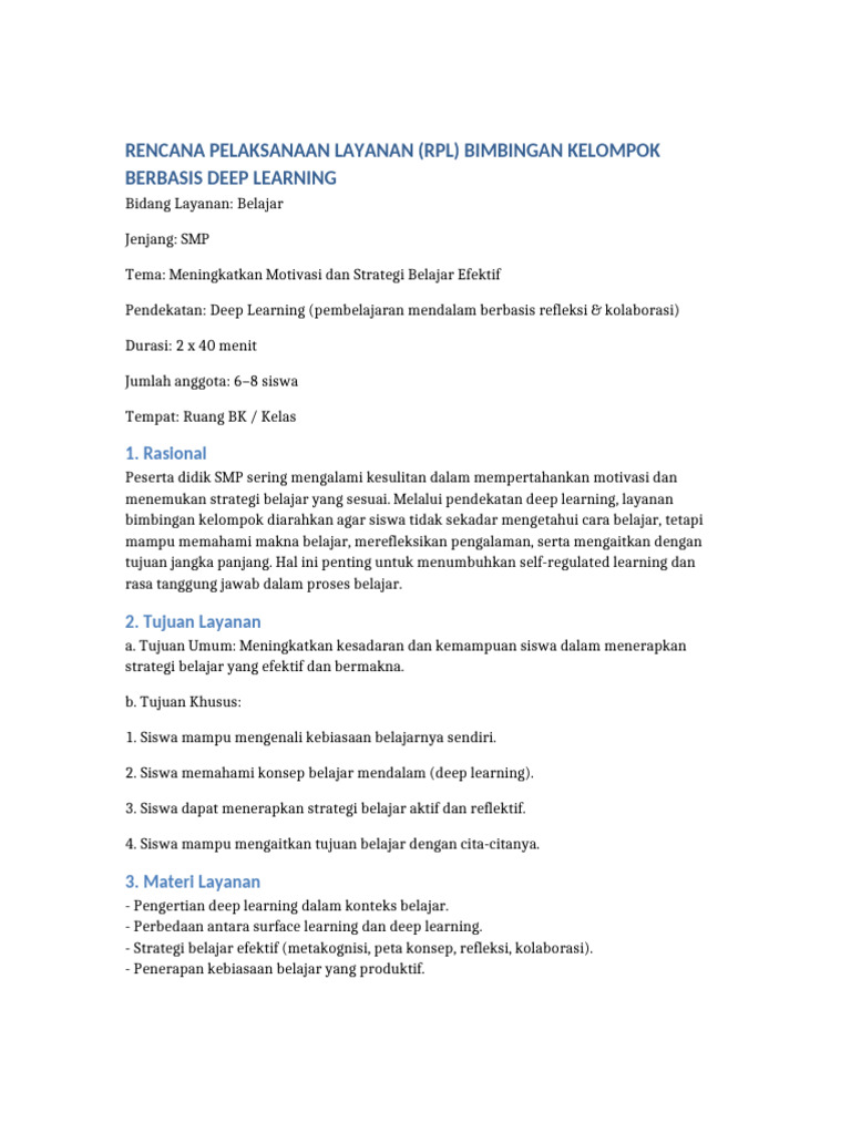 RPL Bimbingan Kelompok Deep Learning SMP | PDF