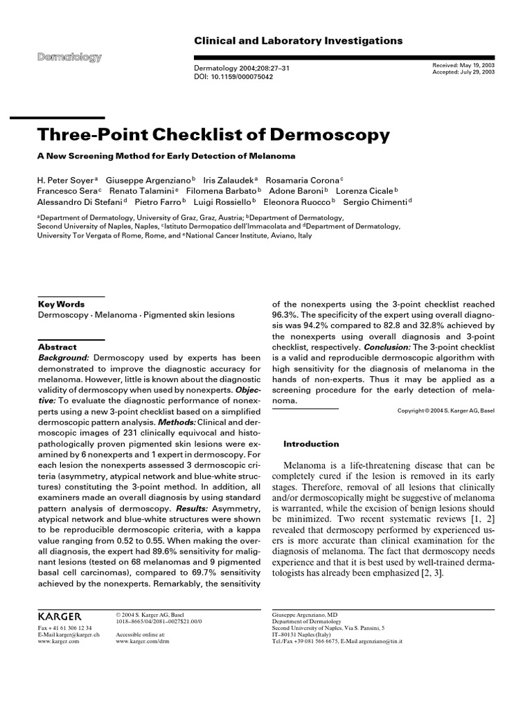 Three-Point Checklist of Dermoscopy 2004 | PDF