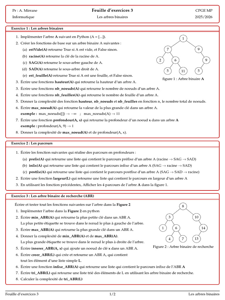 Exercices sur les arbres binaires en Python | PDF | Algorithmes et ...