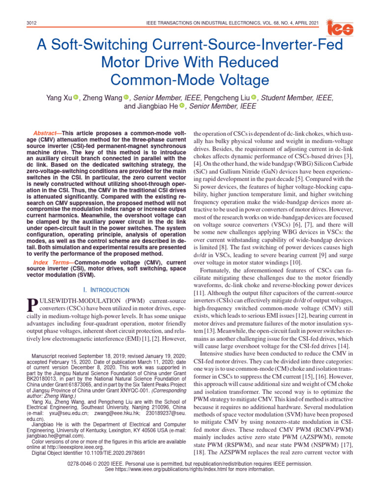 A Soft-Switching Current-Source-Inverter-Fed Motor Drive With Reduced ...