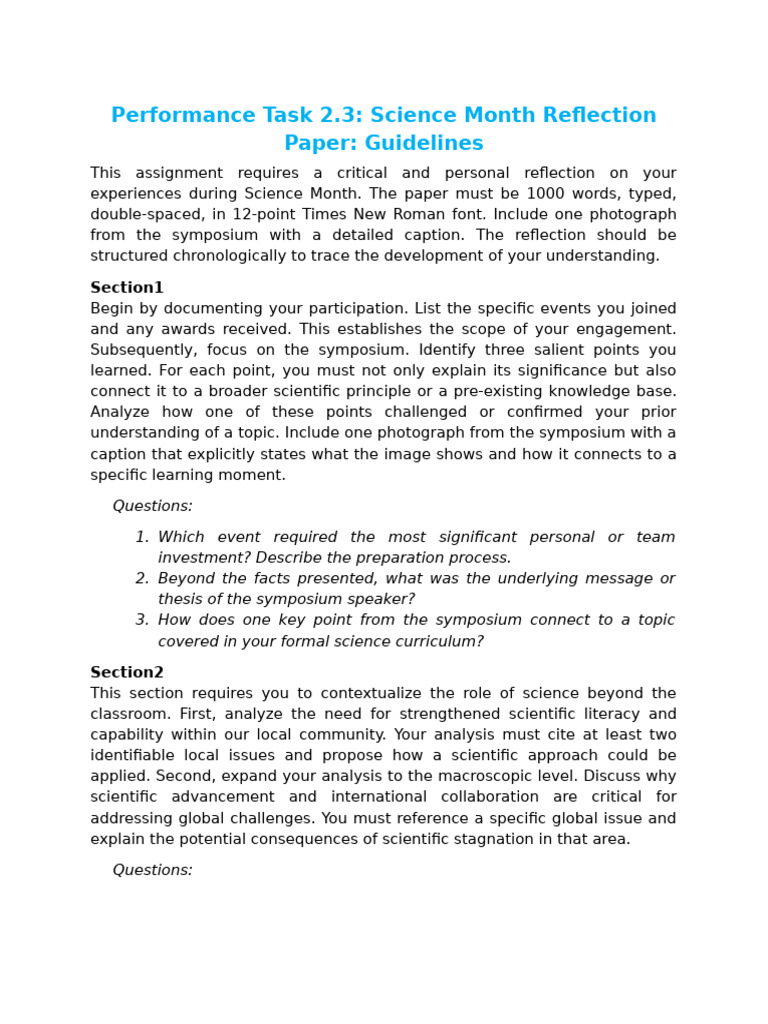 Science Month Reflection Guidelines | PDF | Science | Academic Integrity