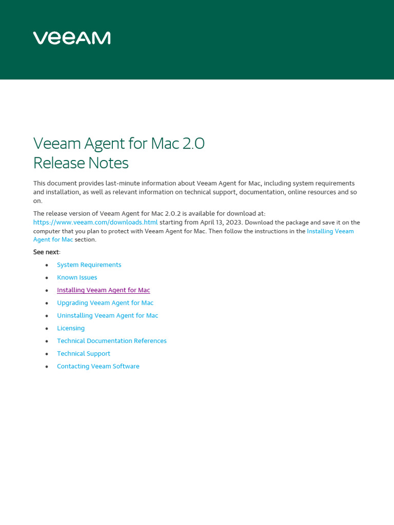 Veeam Agent for Mac 2.0 Release Notes | PDF | Backup | File System