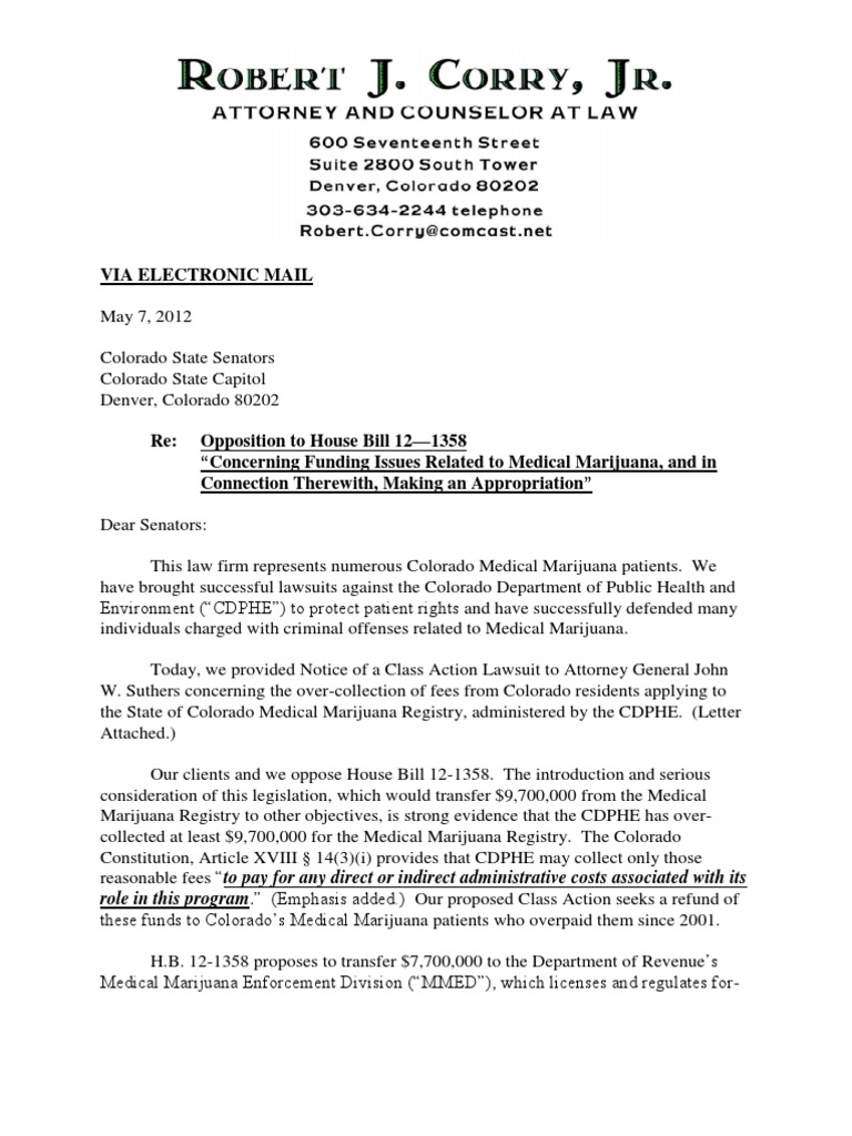 HB 12-1358 Letter To Senate | PDF | Confidentiality | Colorado