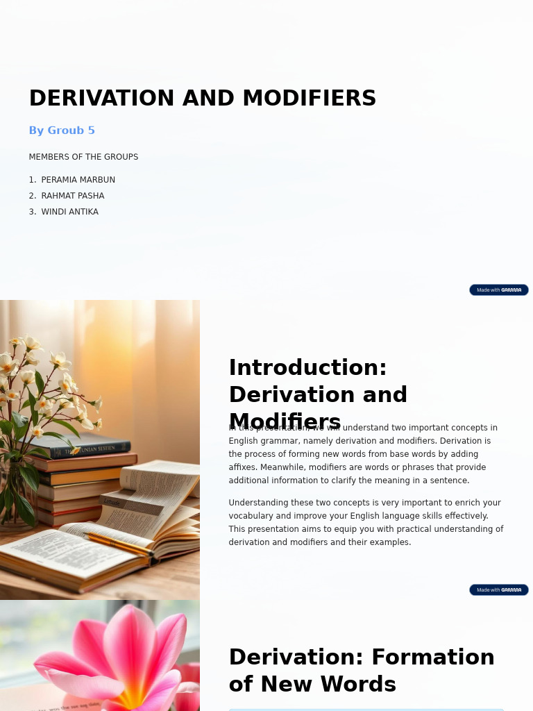 Understanding Derivation and Modifiers | PDF | Adverb | Adjective