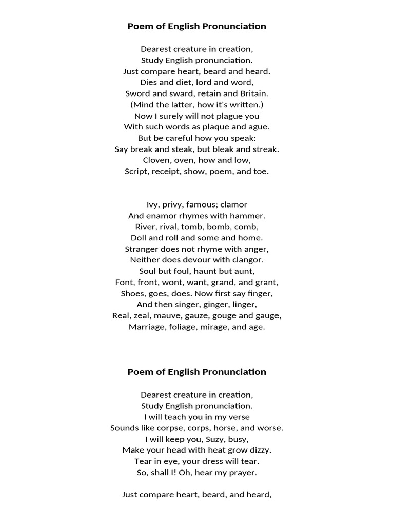 Poem on English Pronunciation | PDF