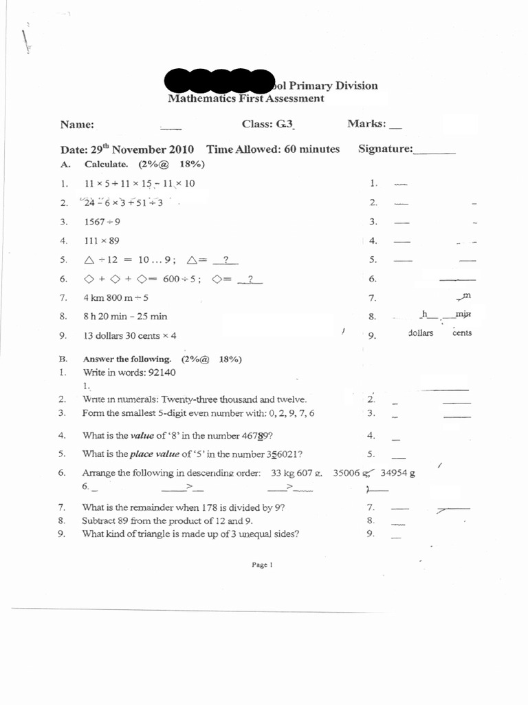 P.3 1st Term Assessment | PDF