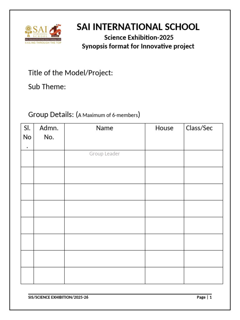 Science & Math Exhibition - Student Synopsis-2025-26 | PDF