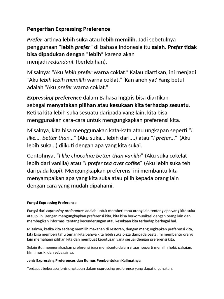 Pengertian Expressing Preference | PDF