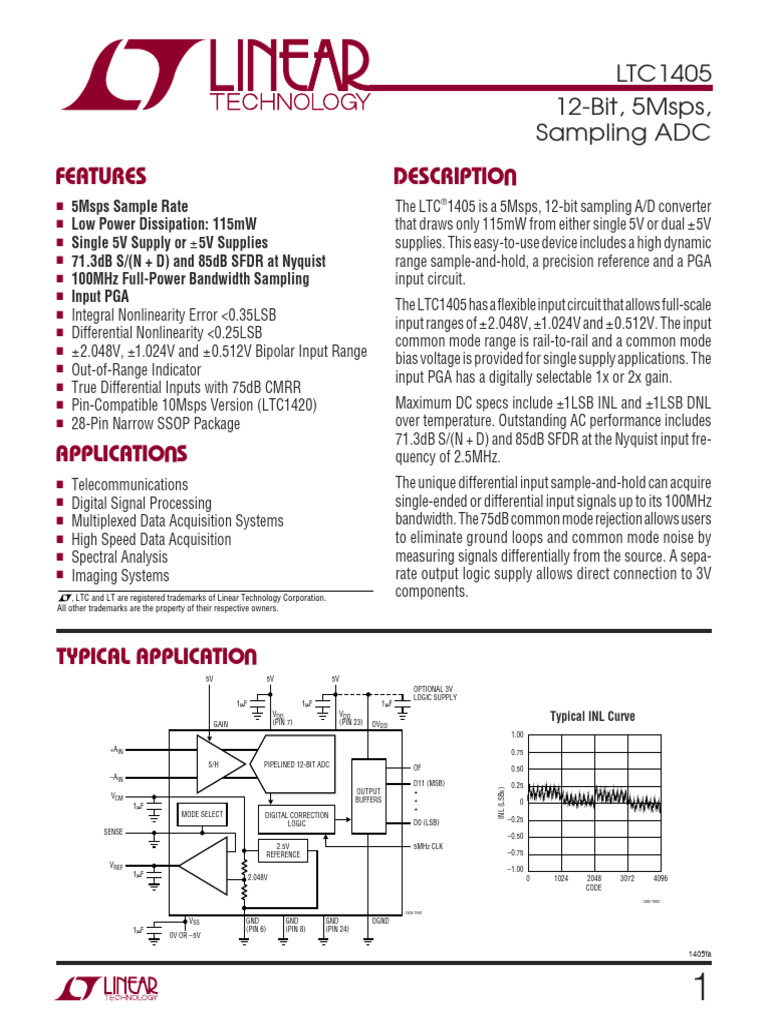 12-Bit 5Msps ADC LTC1405 Specifications | PDF | Analog To Digital ...