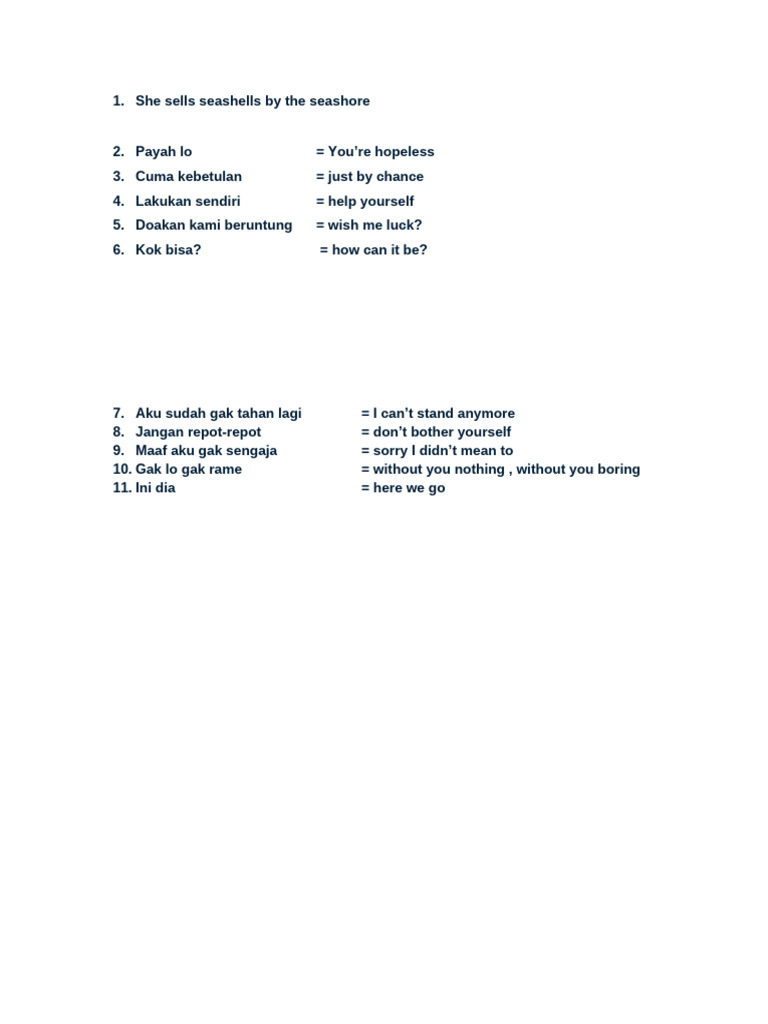 Common Indonesian Phrases Translated | PDF