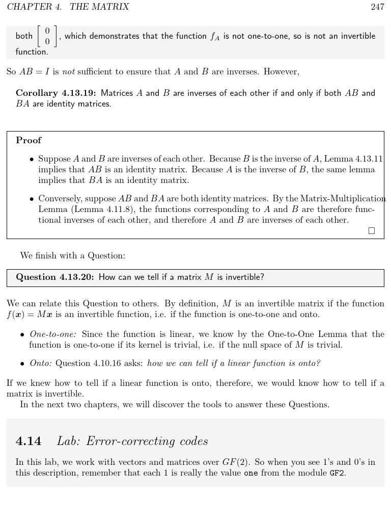 Invertible Matrices and Error-Correcting Codes | PDF | Matrix ...