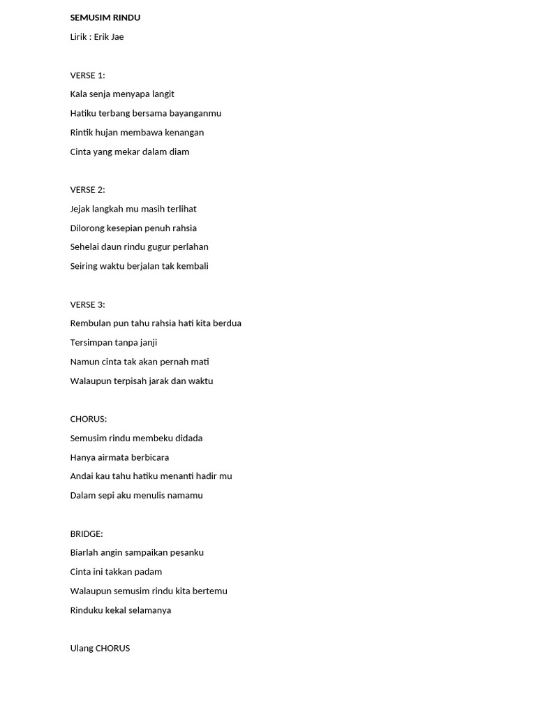 Lirik Lagu Semusim Rindu | PDF