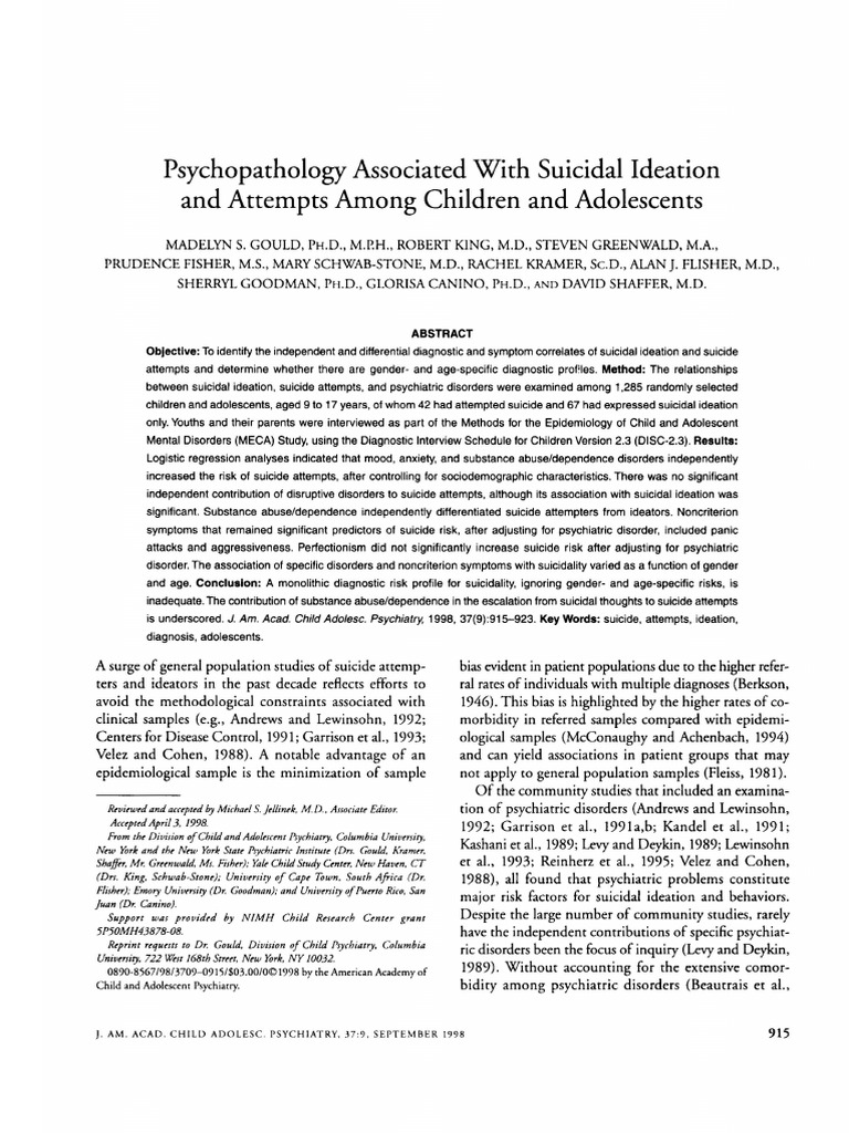 Psychopathology Associated With Suicide Ideation Among Adolescent and ...