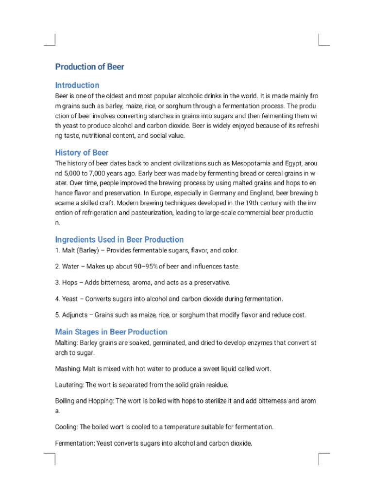 Production of Beer | PDF
