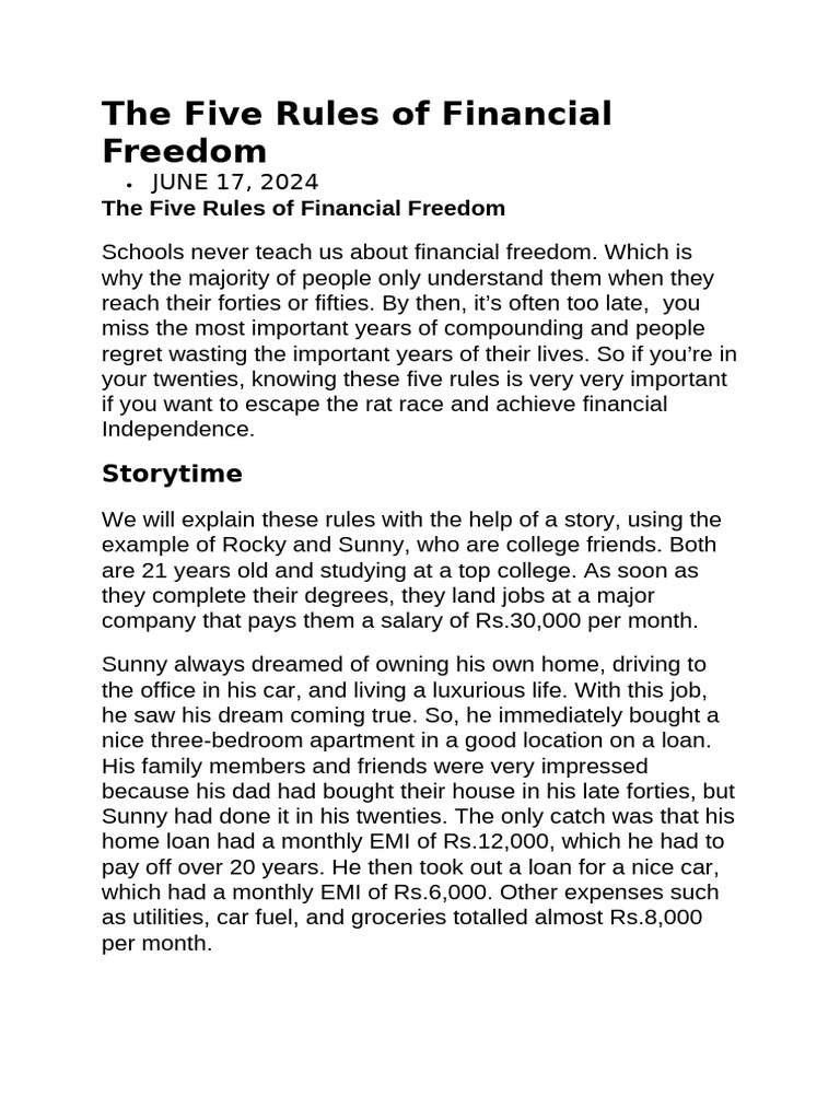 The Five Rules of Financial Freedom Invest Mindset | PDF | Expense ...