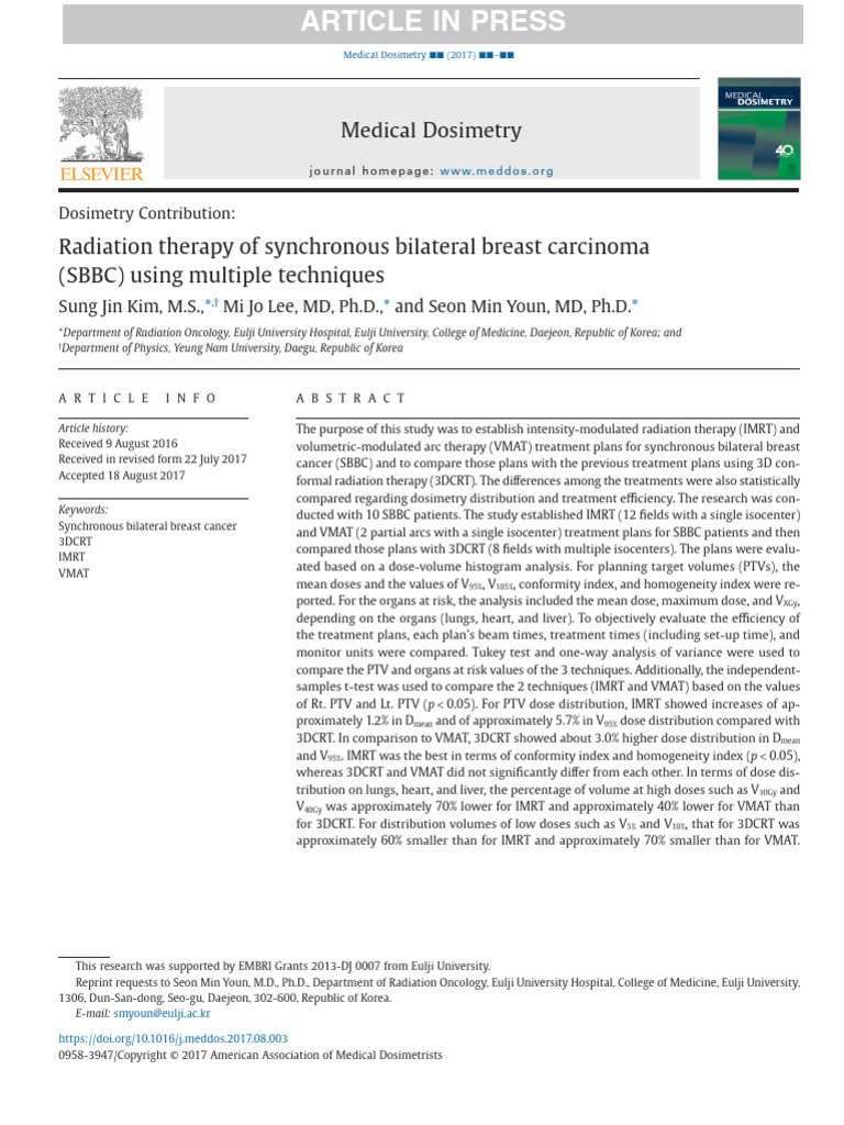 IMRT vs VMAT for Bilateral Breast Cancer | PDF | Radiation Therapy ...
