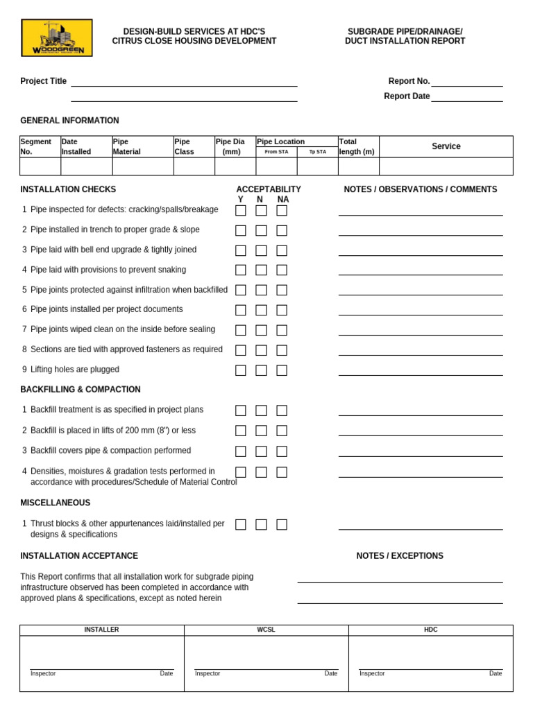 Subgrade Pipe Installation Report | PDF | Pipe (Fluid Conveyance ...