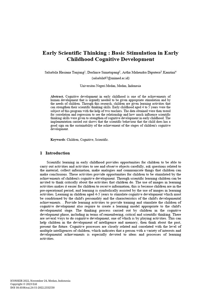 Enhancing Scientific Thinking in Early Childhood | PDF | Thought | Learning