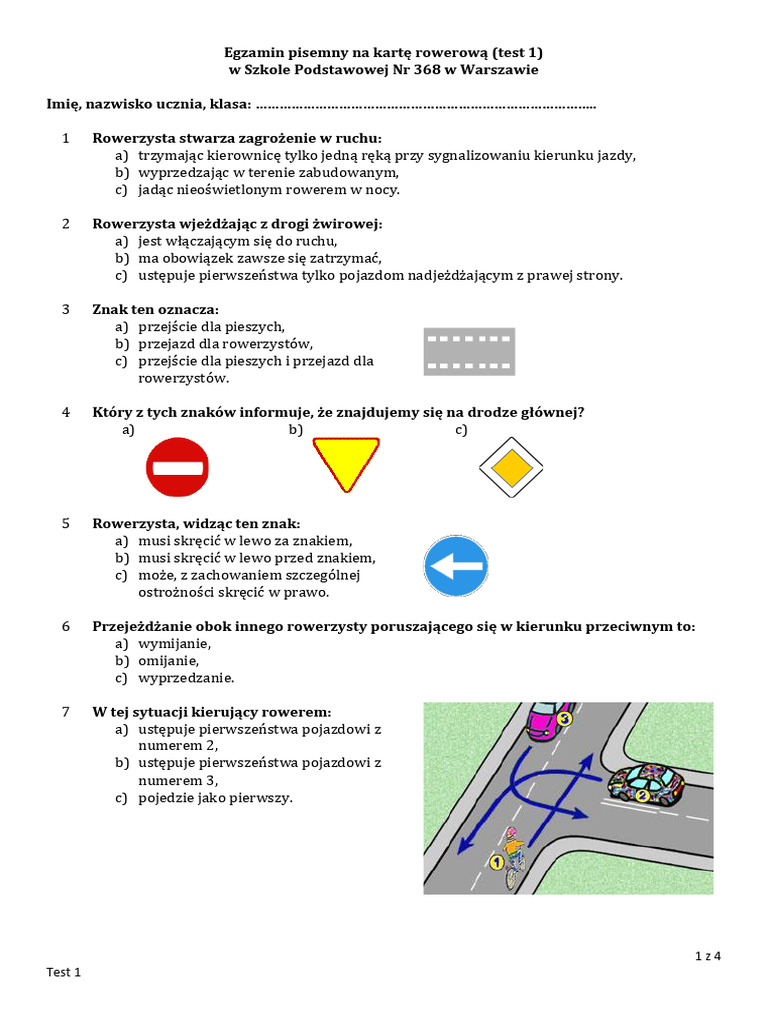 2021 Karta Rowerowa Test 1 | PDF