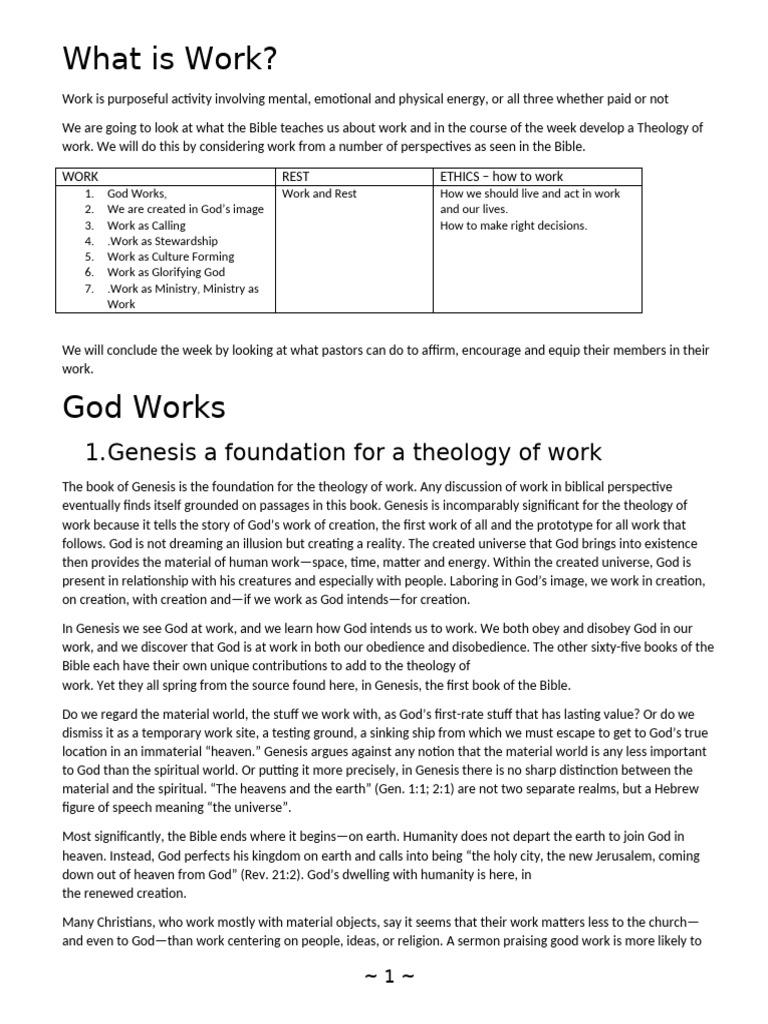 Biblical Theology of Work Explained | PDF | Genesis Creation Narrative ...