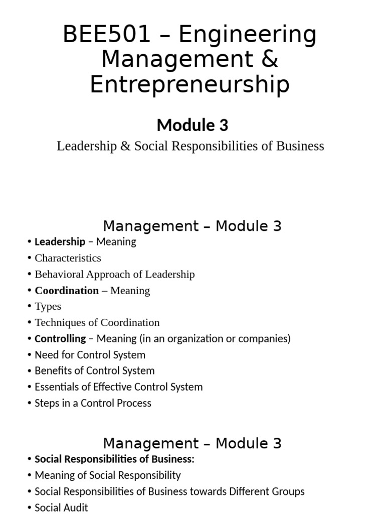 BEE501 Management Module 3 PPT Merged | PDF | Leadership | Corporate ...