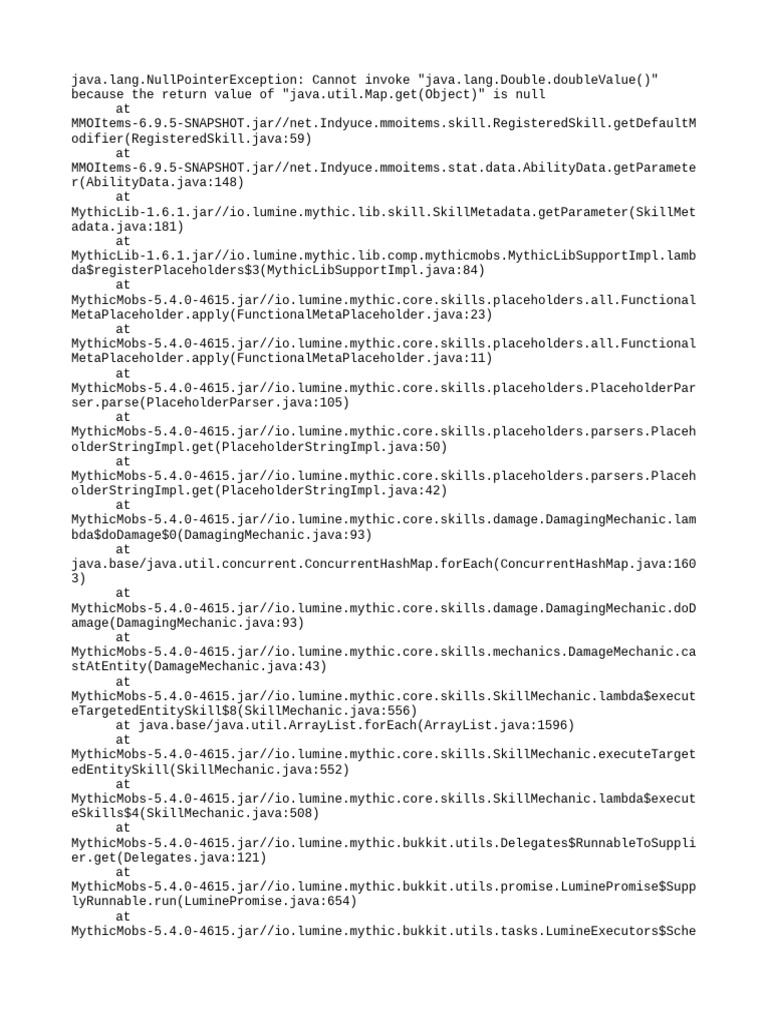Java NullPointerException in MythicMobs | PDF