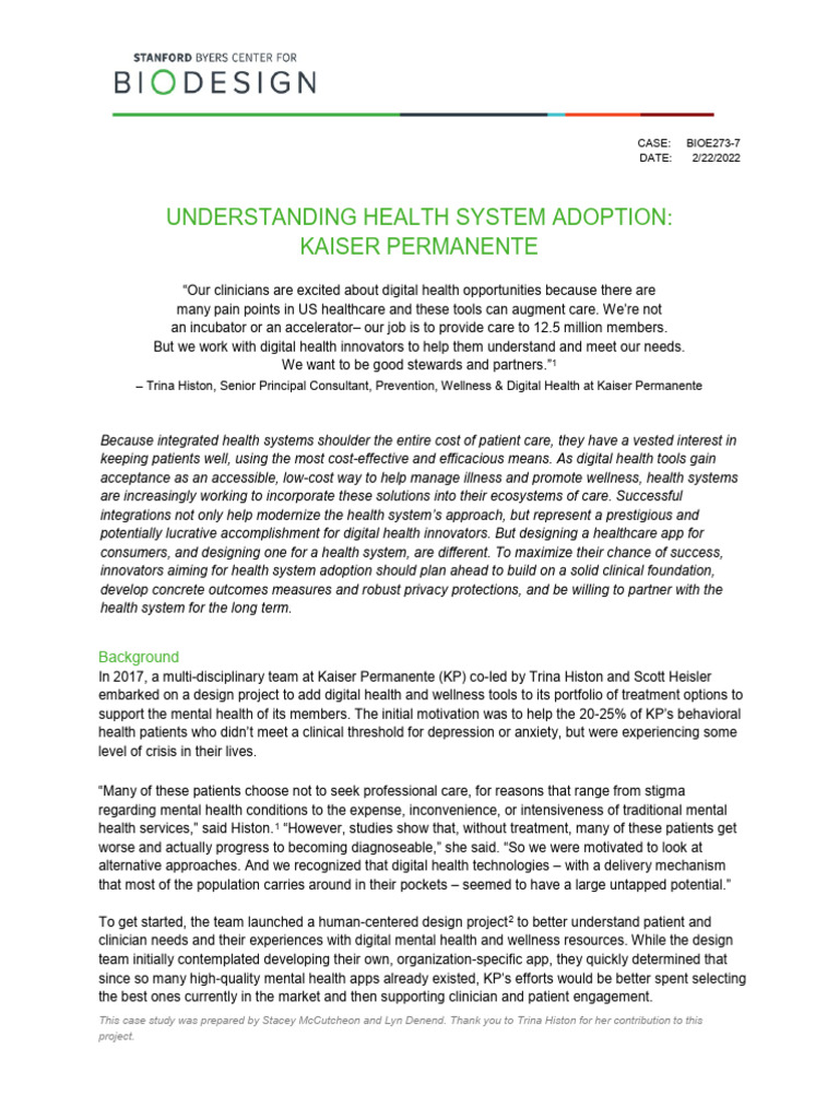 Kaiser Permanente's Digital Health Adoption | PDF | Cognitive ...