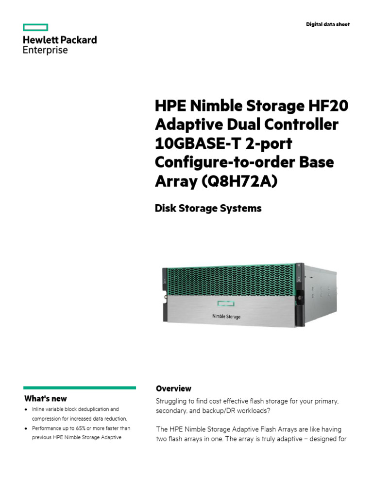 HPE Nimble Storage HF20 Adaptive Dual Controller | PDF | Backup ...