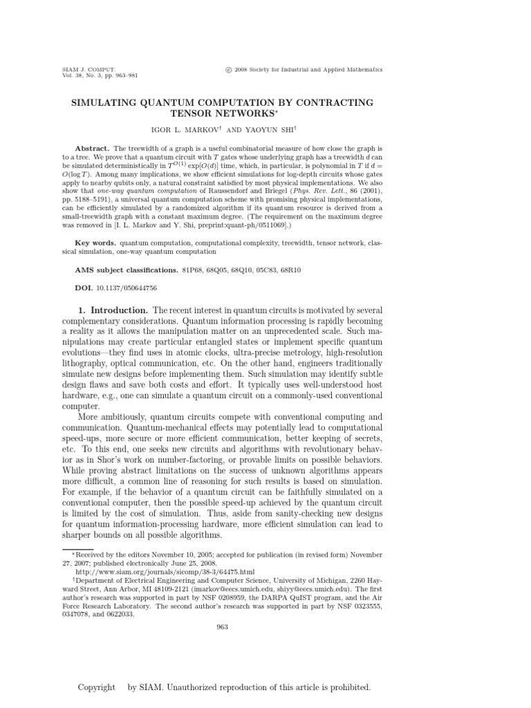 Efficient Quantum Simulation via Tensor Networks | PDF | Quantum ...