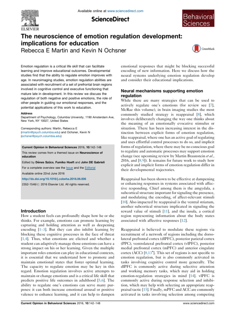 Neuroscience of Emotion Regulation in Education | PDF | Emotional Self ...