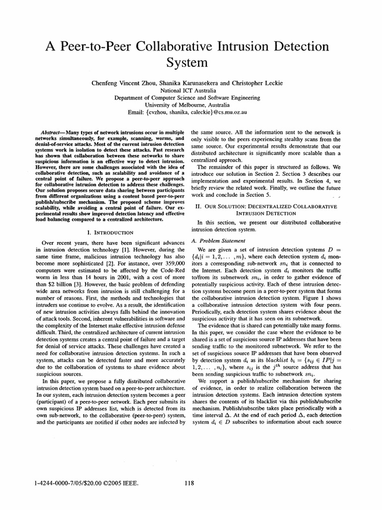 A Peer-To-peer Collaborative Intrusion Detection System | PDF | Peer To ...
