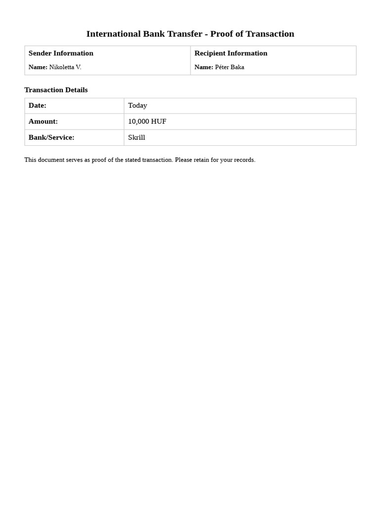 Proof of International Bank Transfer | PDF