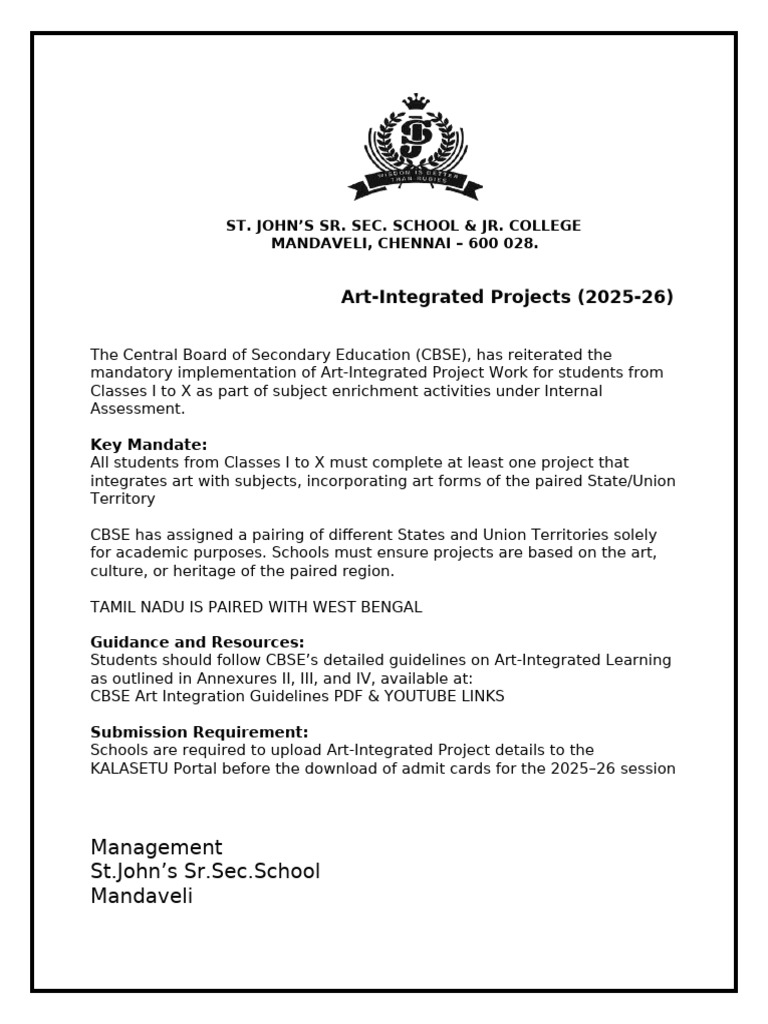 CBSE Art-Integrated Projects 2025-26 | PDF