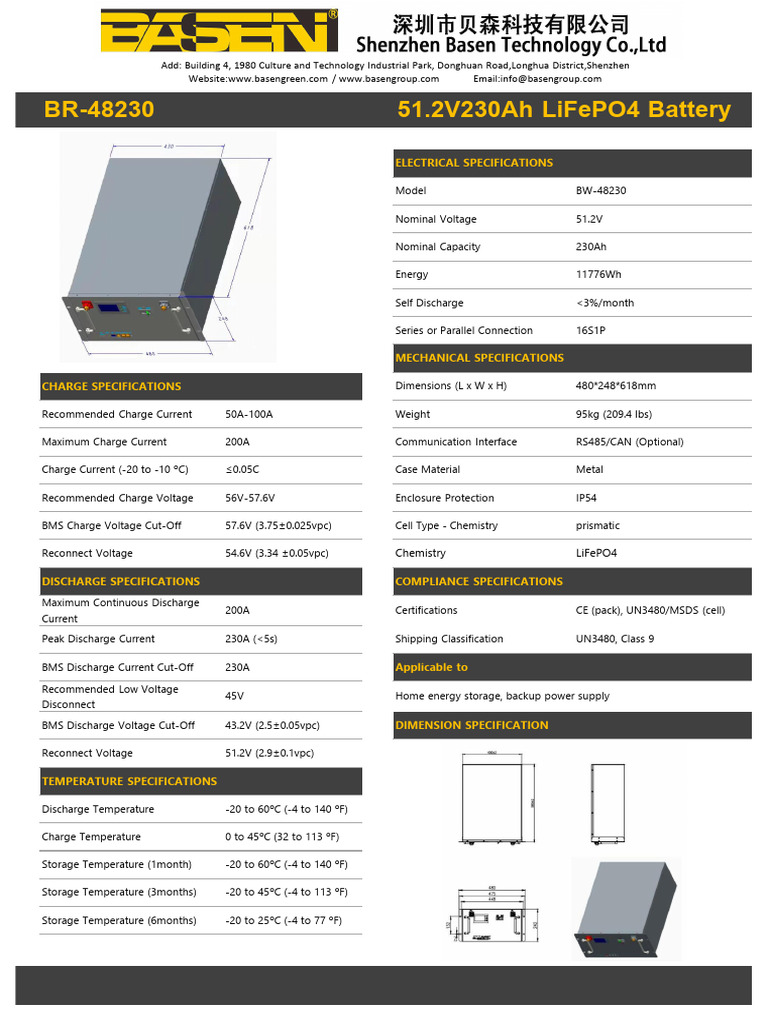 51.2V 230Ah LiFePO4 Battery Specs | PDF | Electric Power | Electrical ...