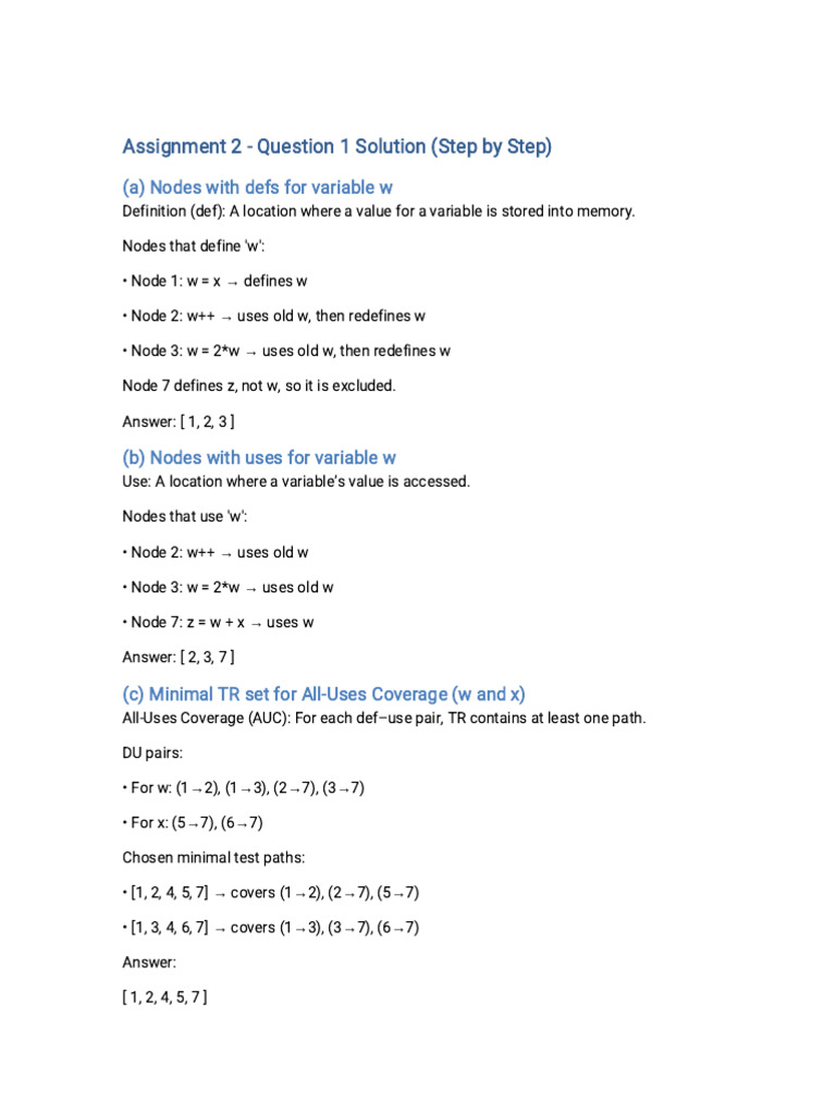 Variable 'w' Def-Use Analysis Steps | PDF