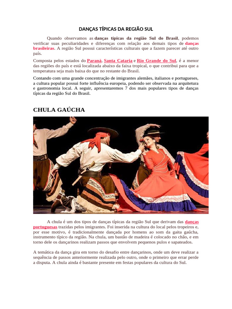 Danças Típicas da Região Sul do Brasil | PDF