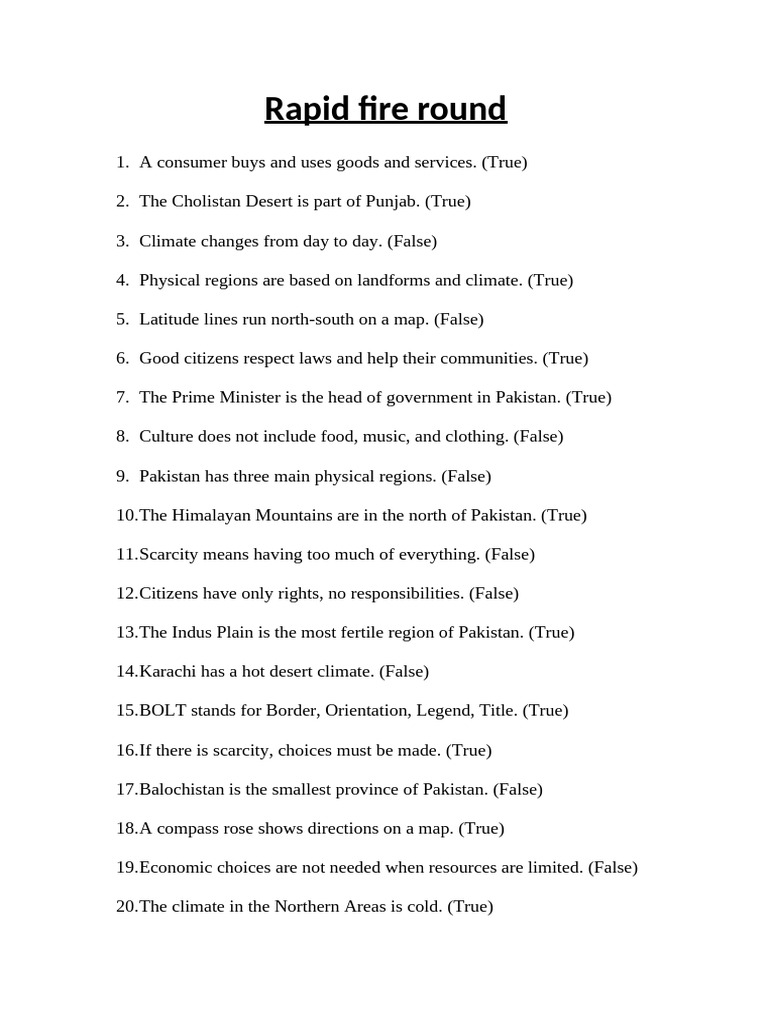 Rapid Fire Round With Answers | PDF | Pakistan | Earth Sciences